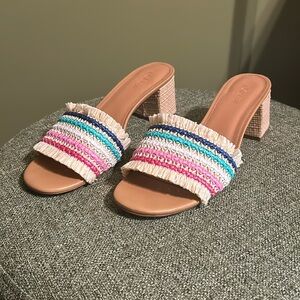 J Crew Raffia Block Heel Mule Sandal